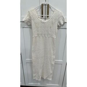 Vintage‎ Tickets California White Pointelle Lace Bodycon Midi Dress Womens L